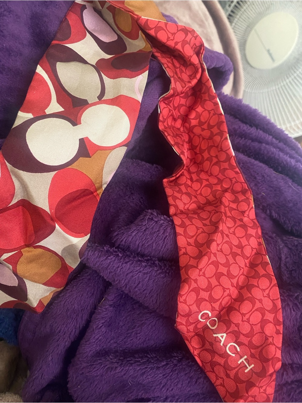 Coach Red and Pink Signature Silk Scarf Tie